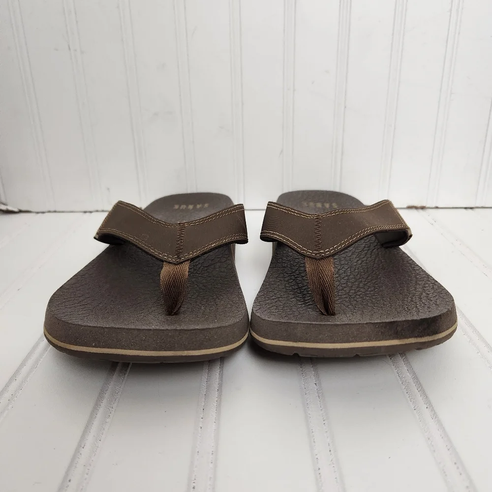 Sanuk Mens Size 11 Brown Flip Flop Thong Flat Comfort Water Friendly Sandals